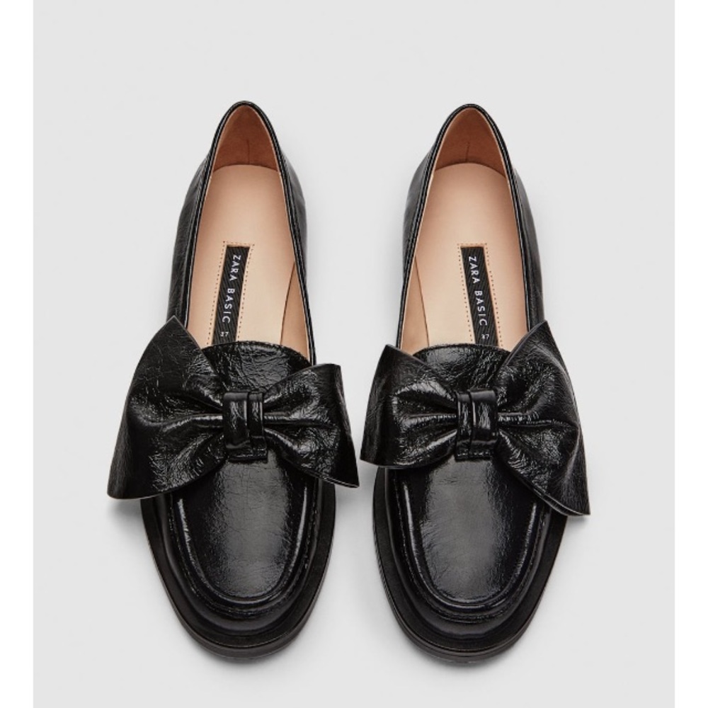 Zara black leather loafers with bow - Picture 1 of 5